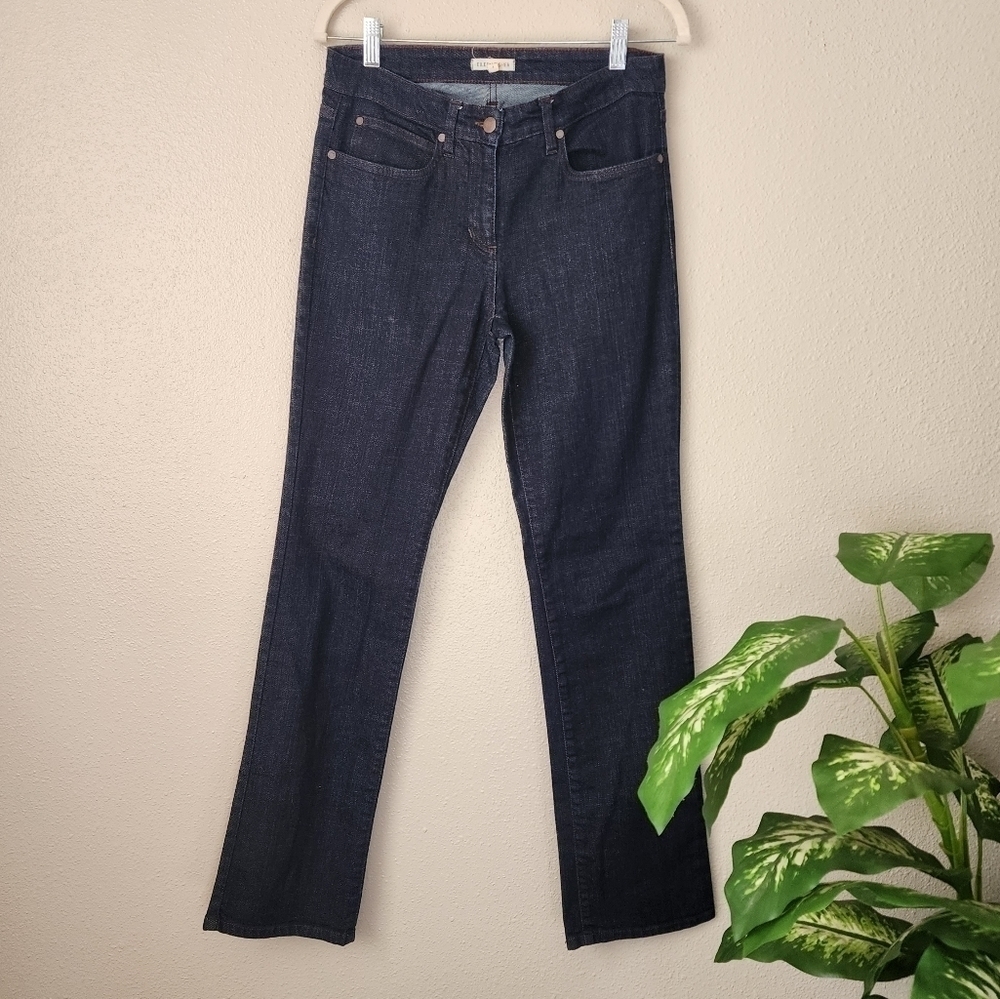 Eileen Fisher Indigo Blue Straight Flare Leg Denim Jeans Boho Chic Minimalist 4